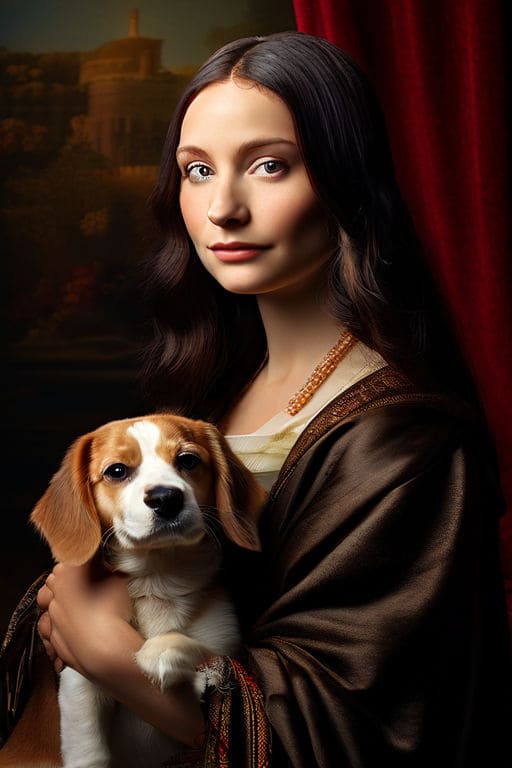 AI-painting-of-mona-lisa-holding-a-beagle AI painting of mona lisa holding a beagle dog
