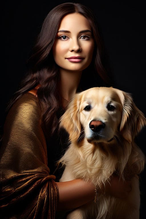 AI painting of mona lisa holding a golden retriever