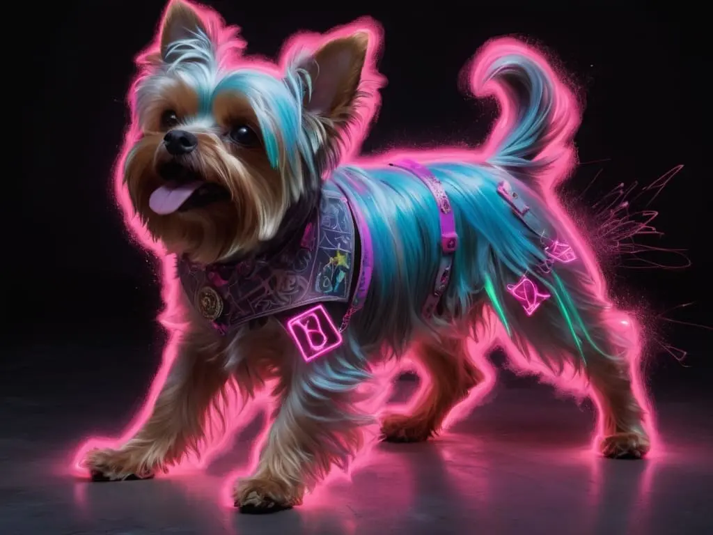 Dog Yorkshire in neon