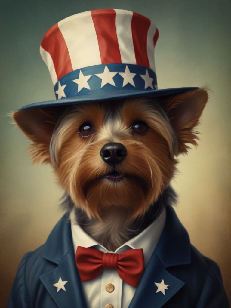 An image in Uncle Sam style of a Yorkshire Terrier