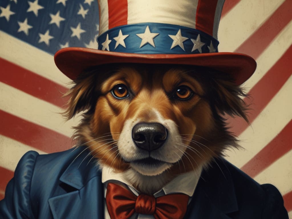 Puppies in Uncle Sam Costumes. Dog like Uncle Sam