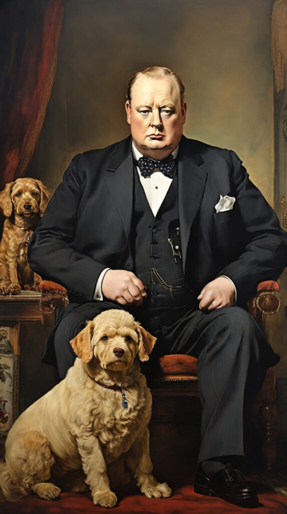 Painting-of-Churchill-next-to-a-dog Painting of Churchill next to a dog