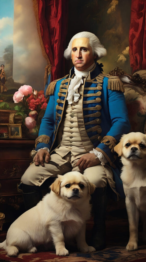 Painting-of-George-Washington-next-to-a-Pekingese Painting of George Washington next to a Pekingese
