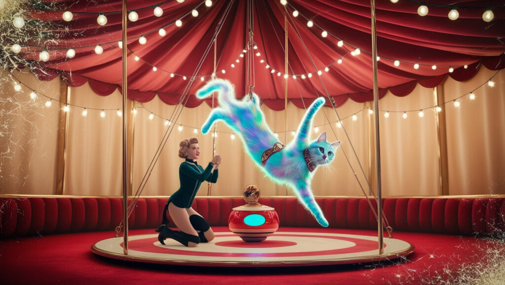 A cat performing tricks during a training session. Train Your Cat