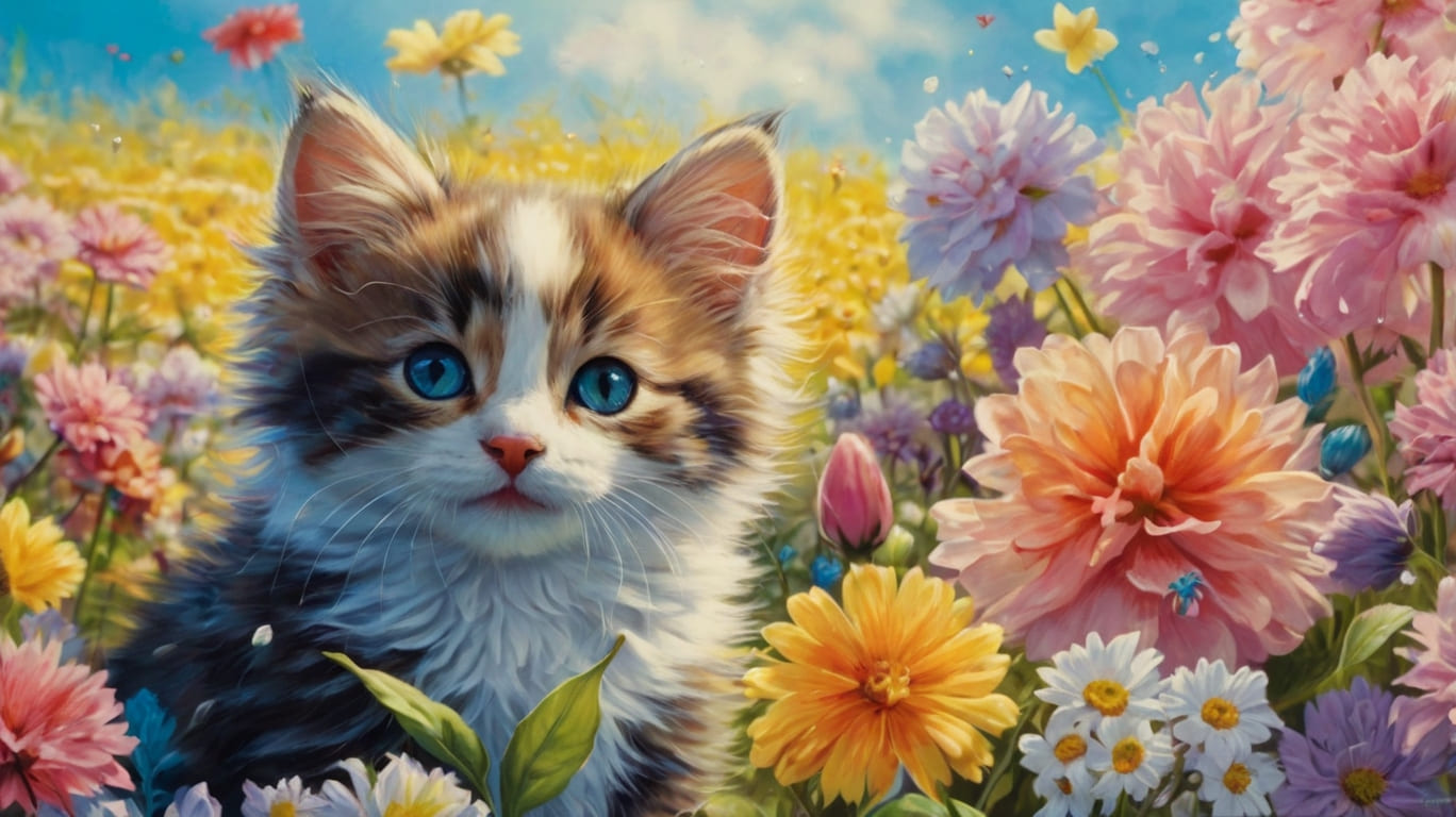 Springtime Pups and Kittens in Blooming Gardens