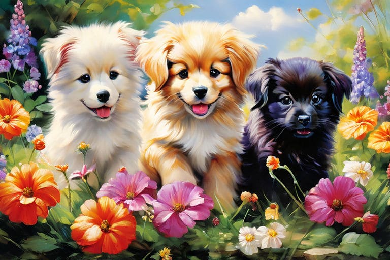 puppies and kittens in gardens