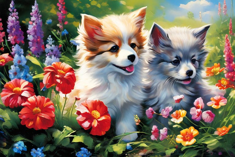 puppies and kittens in gardens