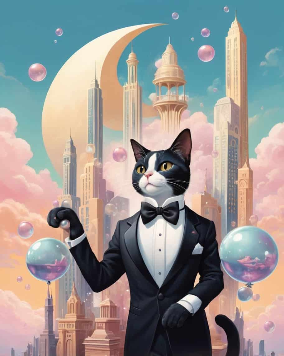 Dreamlike tuxedo cat