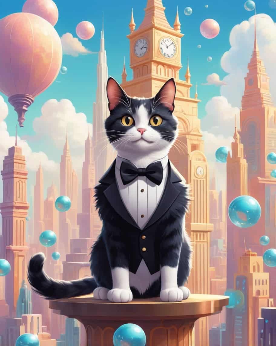 Tuxedo cats dream of Art Deco