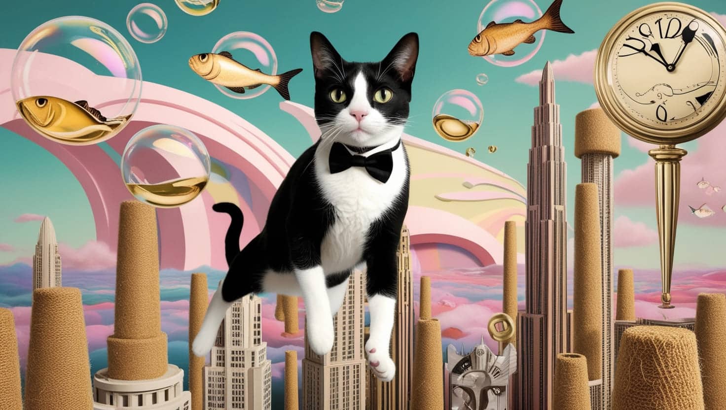 Whimsical cat cityscape