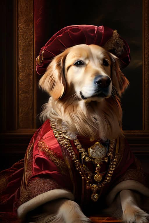 digital painting in the style of a renaissance portrait featuring a golden retriever dog