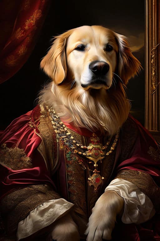 digital painting in the style of a renaissance portrait featuring a golden retriever dog