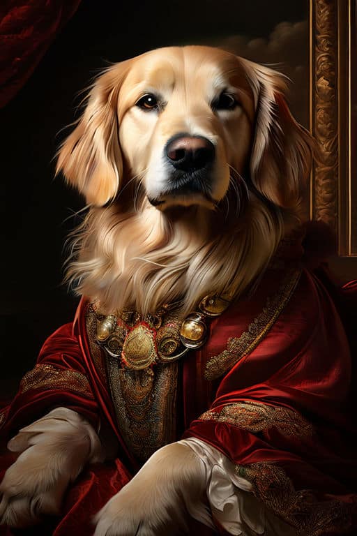 digital painting in the style of a renaissance portrait featuring a golden retriever dog