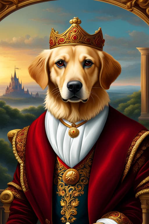 digital painting in the style of a renaissance portrait featuring a golden retriever dog