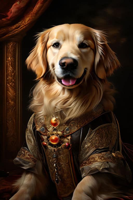digital painting in the style of a renaissance portrait featuring a golden retriever dog