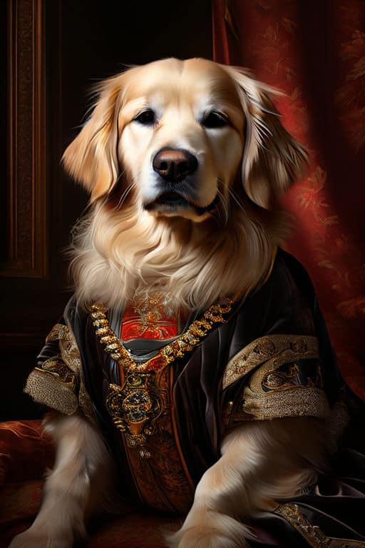 digital painting in the style of a renaissance portrait featuring a golden retriever dog