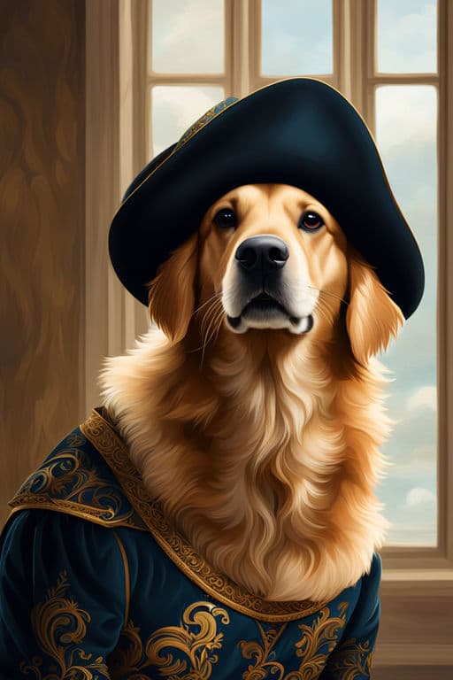 golden retriever dressed as a 16th century noble