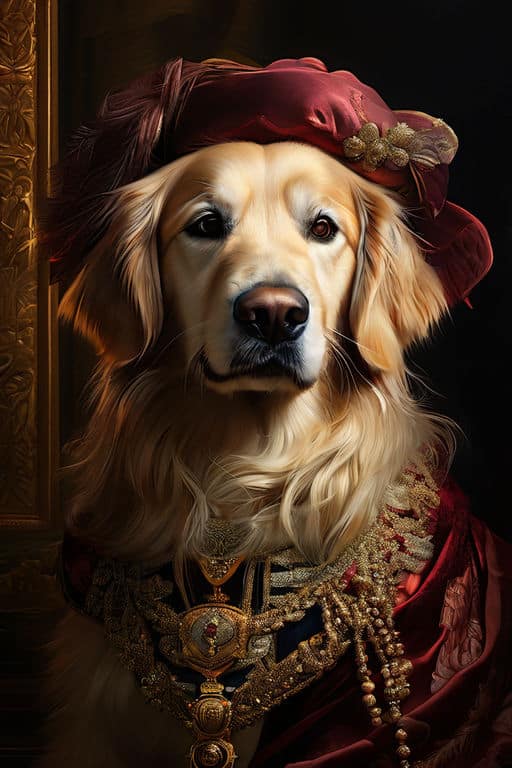 golden retriever dressed as a 16th century noble