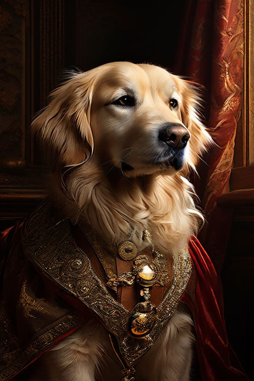 golden retriever dressed as a 16th century noble