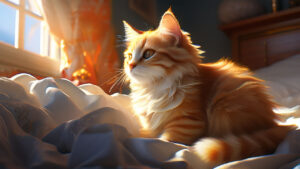 Cat kneading the bed sheet. Kneading Behavior in Cats.