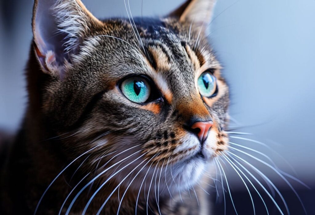Close-up photo of a cat showing its whiskers.