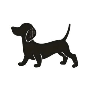 Minimalist black Dachshund silhouette illustration, dog outline art, clean design, simple pet graphic